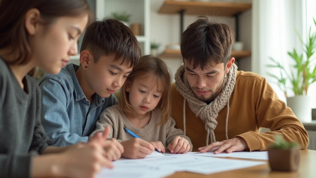 Фото семьи, планирующей финансы на столе с графиками и документами