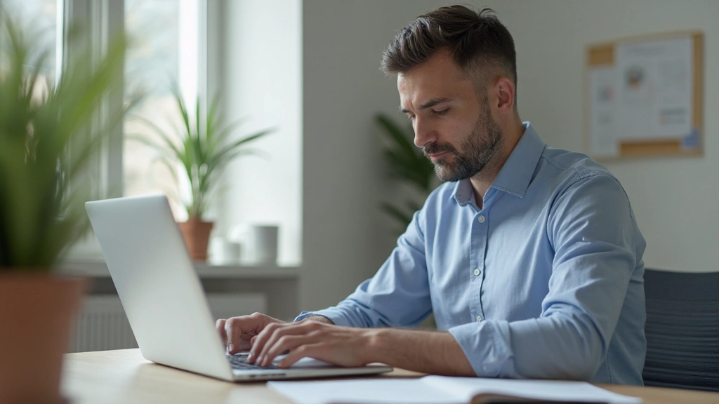 Человек успешно управляет личным бюджетом на ноутбуке, видны финансовые графики и диаграммы