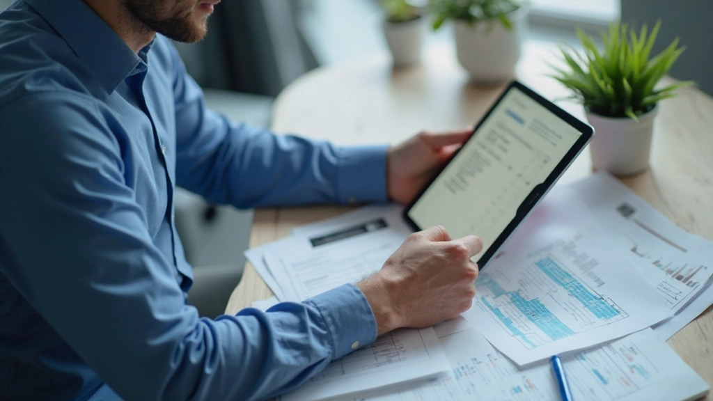 Мужчина анализирует финансовые графики и диаграммы расходов на планшете
