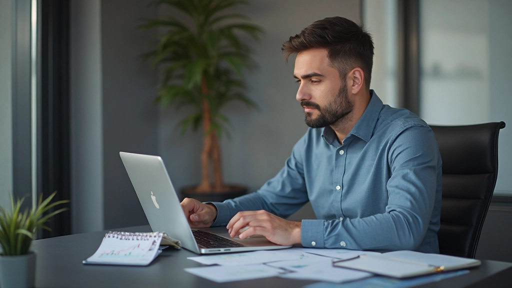 Профессиональный портрет инвестора, работающего с финансовыми данными и графиками роста