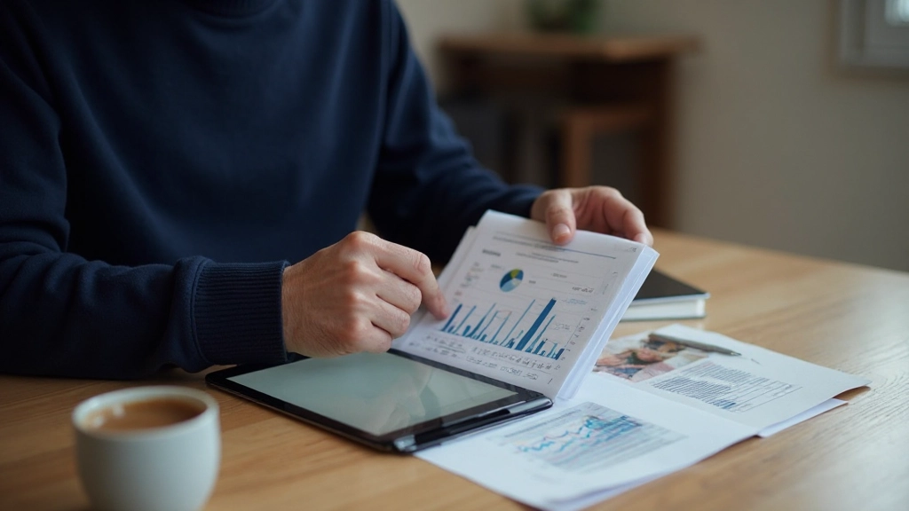 Таблица с графиками расходов и доходов на деревянном столе с кофе